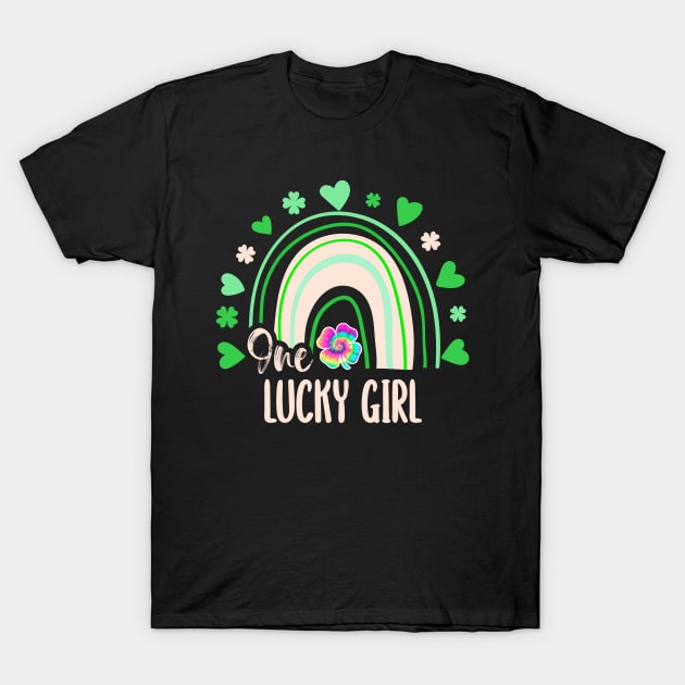 Tie Dye Rainbow Happy St Patricks Day One Lucky Girl Shamrock T-Shirt by wonderws